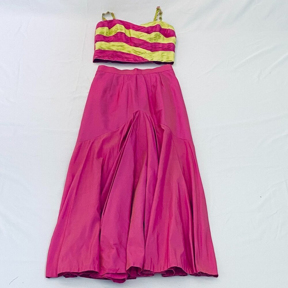 Marisa Baratelli 2 piece maxi dress, Womens Small silk pink wedding Barbiecore